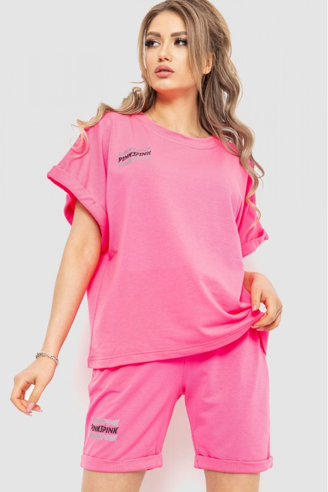 Купити Костюм жіночий повсякденний футболка+шорти, колір рожевий, 198R2008 оптом - Фото №1