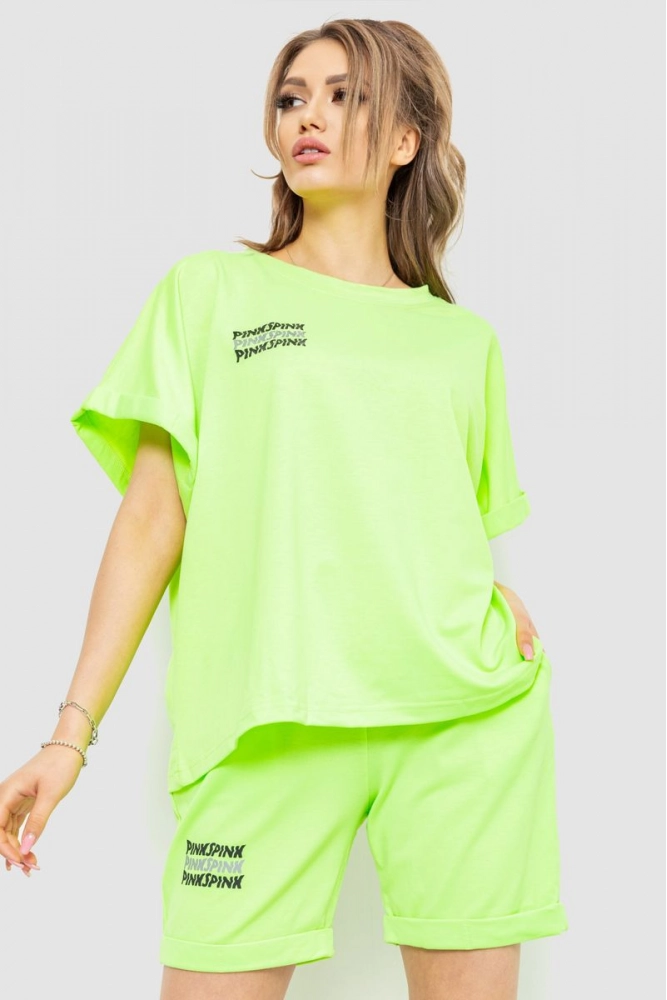 Купити Костюм жіночий повсякденний футболка+шорти, колір салатовий, 198R2008 оптом - Фото №1