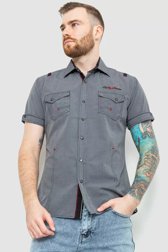 Купить Рубашка мужская в полоску, цвет серый, 186R116 оптом - Фото №1
