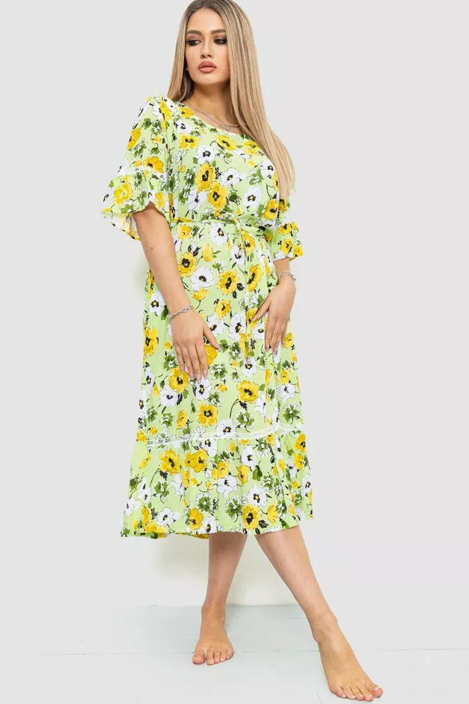 Купить Сукня с цветочным принтом, цвет салатово-желтый, 219RT-4096 оптом - Фото №1