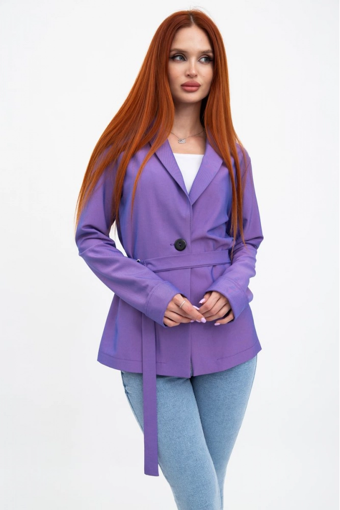 Купить Пиджак женский фиолетовый, летний с поясом 115R363-5 - Фото №1