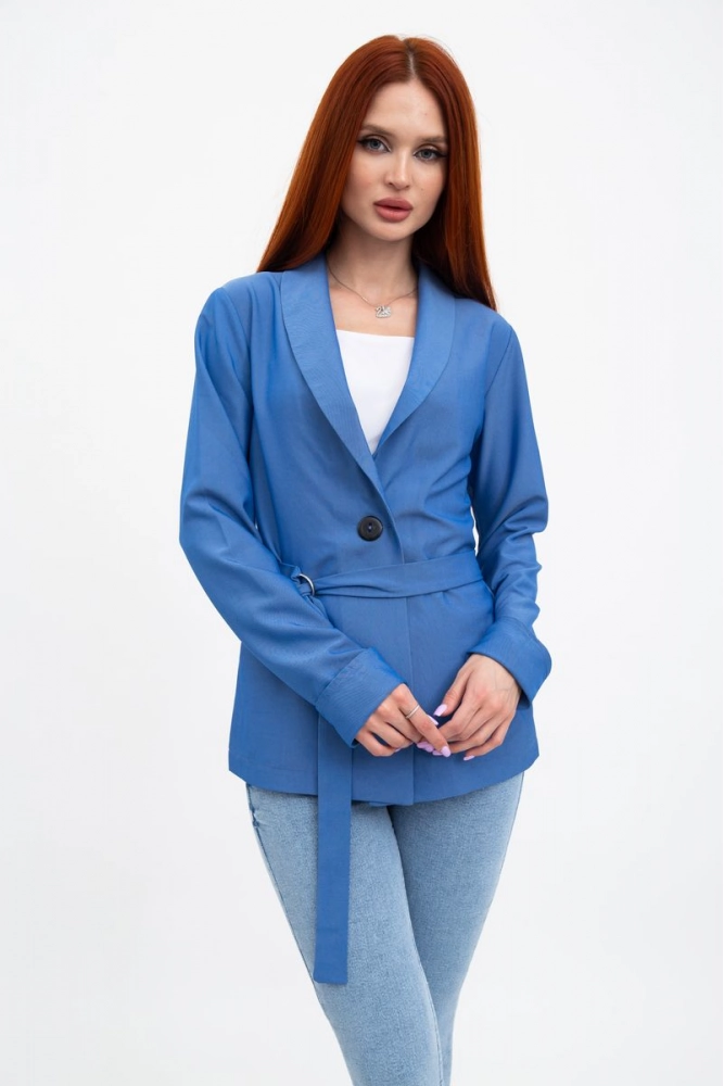 Купити Жіночий піджак синій, літній з поясом 115R363-5 - Фото №1