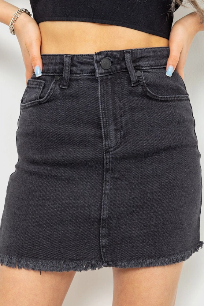 Купить Джинсовая однотонная юбка, цвет черный, 214R245-1 - Фото №1
