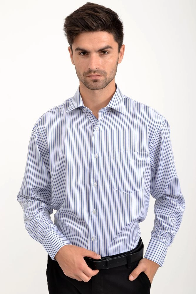 Купить Рубашка мужская бело-синяя, в клетку 23#LS оптом - Фото №1