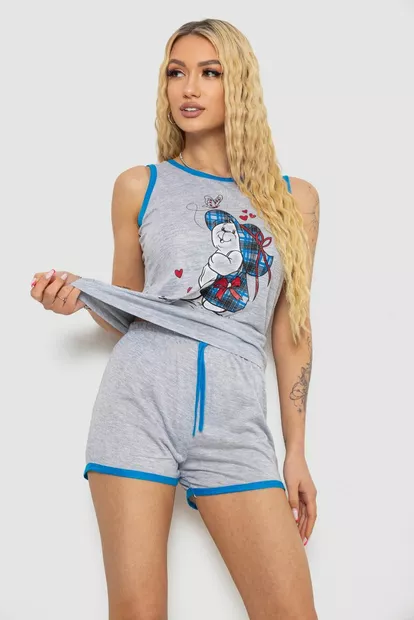 Пижама женская с принтом  -уценка, цвет серо-голубой, 238RB40-U