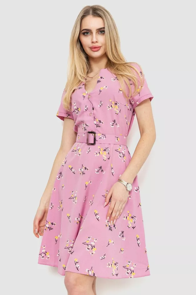 Купити Сукня з поясом, колір рожево-жовтий, 230R032-5 - Фото №1