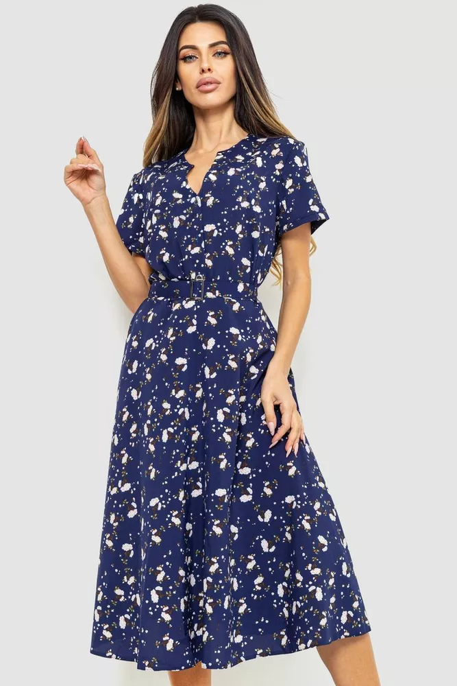 Купити Сукня з поясом, колір синьо-білий, 230R032-5 - Фото №1