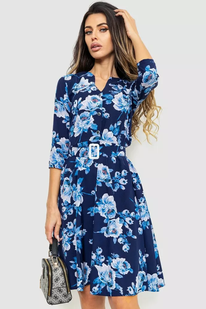 Купити Сукня з поясом, колір синьо-блакитний, 230R032-5 - Фото №1