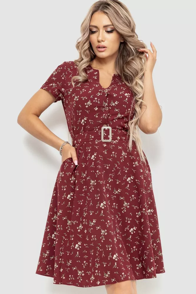 Купити Сукня з поясом, колір бордовий, 230R032-5 оптом - Фото №1