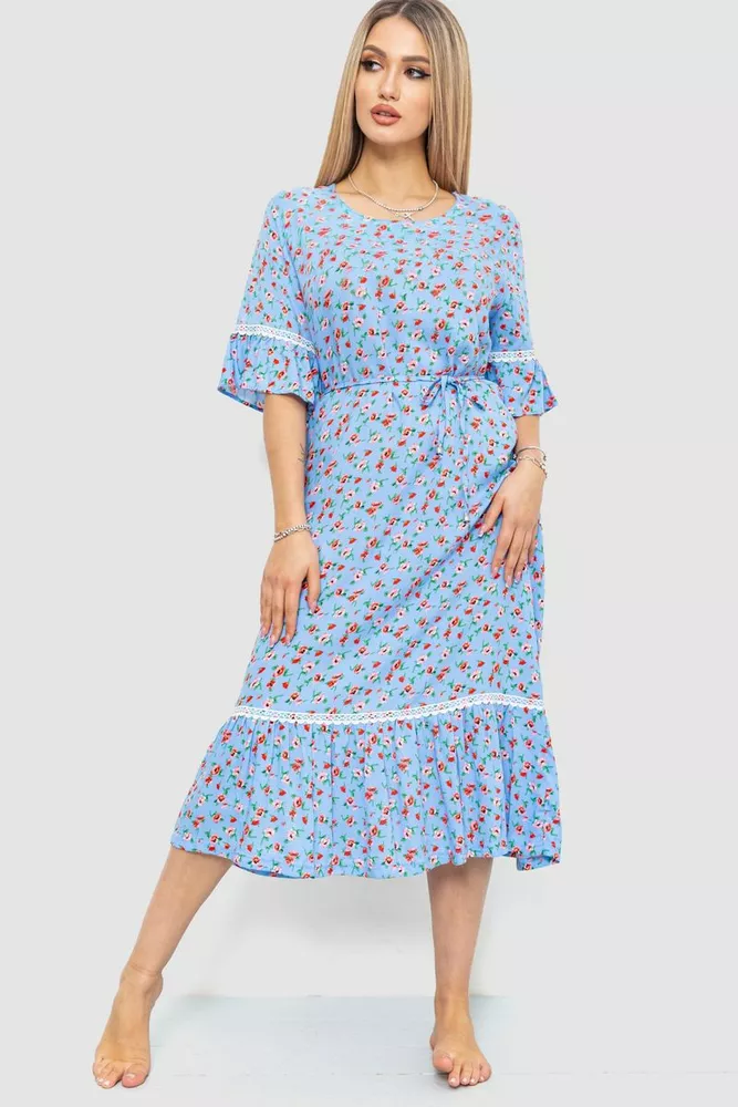 Купити Сукня з квітковим принтом 219RT-4095, колір Блакитний - Фото №1