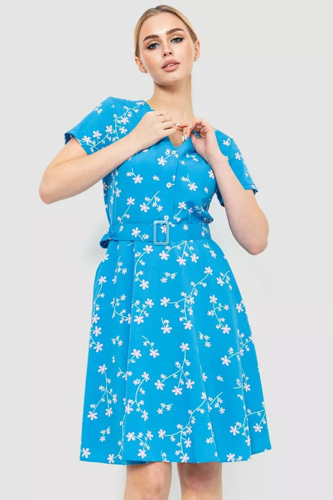 Купити Сукня з поясом, колір блакитний, 230R032-5 - Фото №1