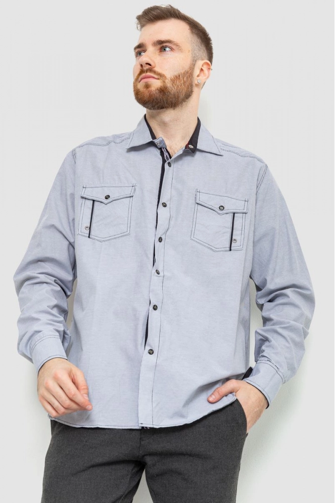 Купить Рубашка мужская в полоску, цвет серый, 186R0687 оптом - Фото №1
