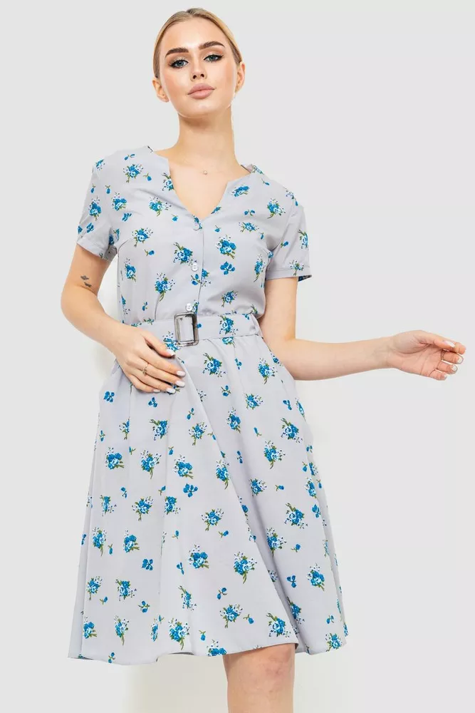 Купити Сукня з поясом, колір сіро-синій, 230R032-5 - Фото №1