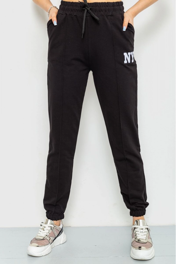 Купить Спорт штаны женские двухнитка, цвет черный, 220R042 - Фото №1