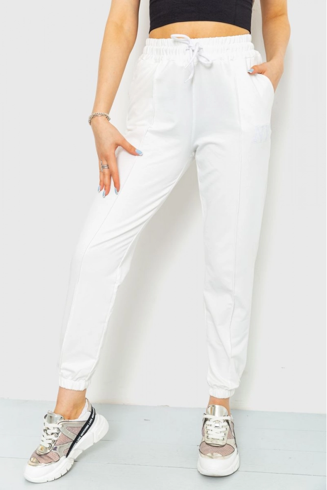 Купити Спорт штани жіночі двонитка, колір білий, 220R042 - Фото №1
