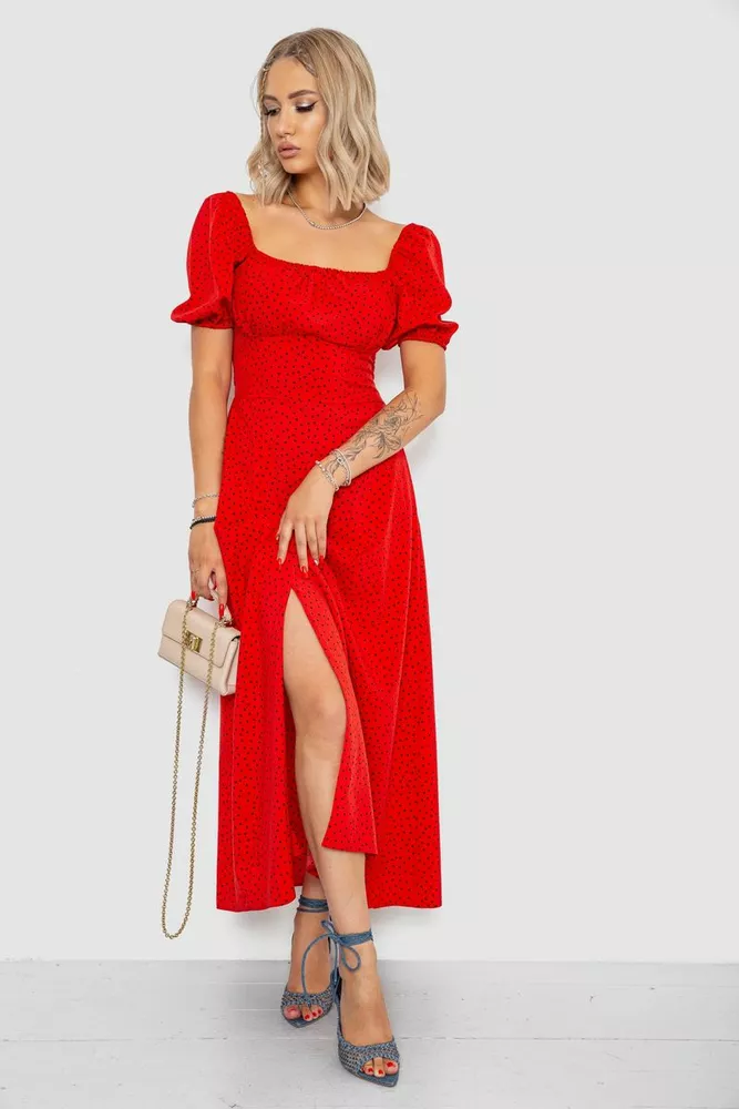 Купити Сукня у горох, колір червоний, 177R060 оптом - Фото №1