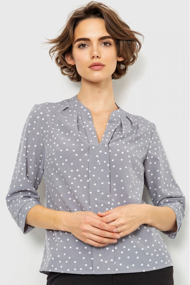Купити Блуза в горох, колір сірий, 230R152-2 оптом - Фото №1