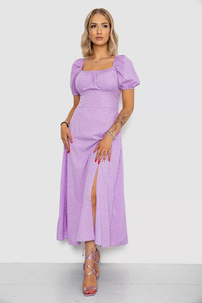 Купити Сукня у горох, колір бузковий, 177R060 - Фото №1