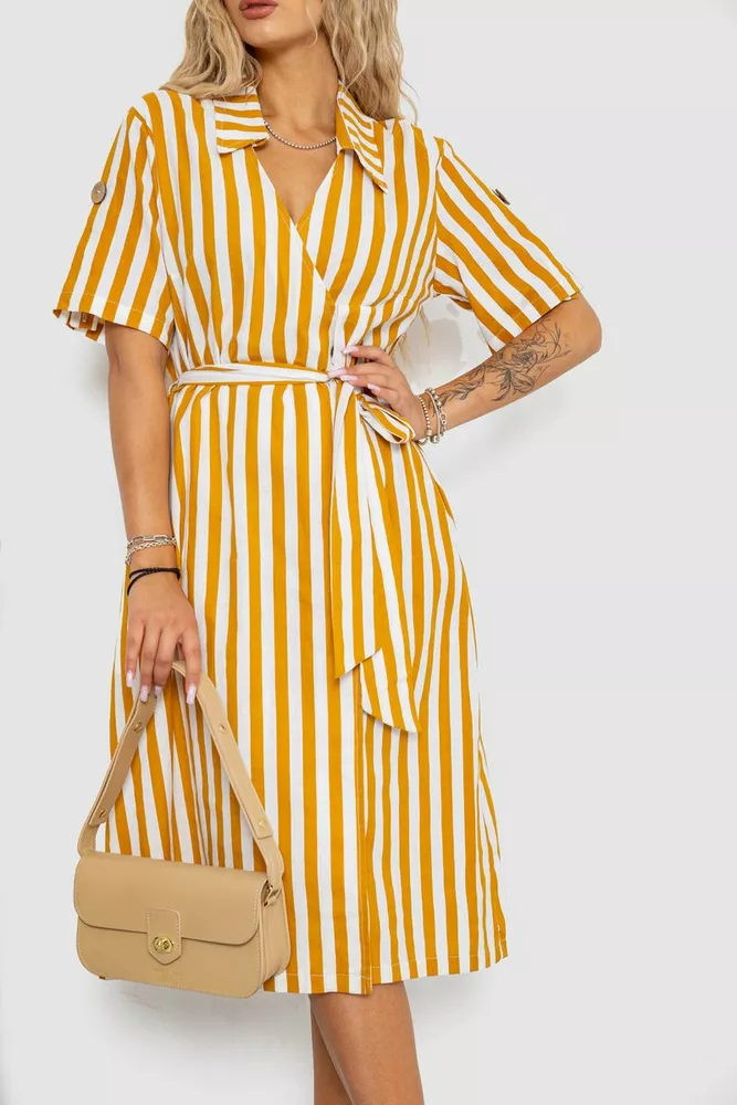 Купити Сукня лляна в полоску, колір біло-жовтий, 240R541-1 оптом - Фото №1