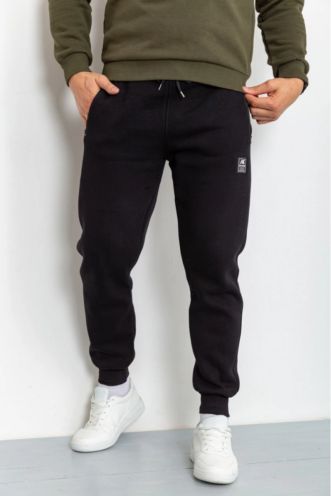 Купить Спорт штаны мужские на флисе, цвет черный, 211R2069 - Фото №1