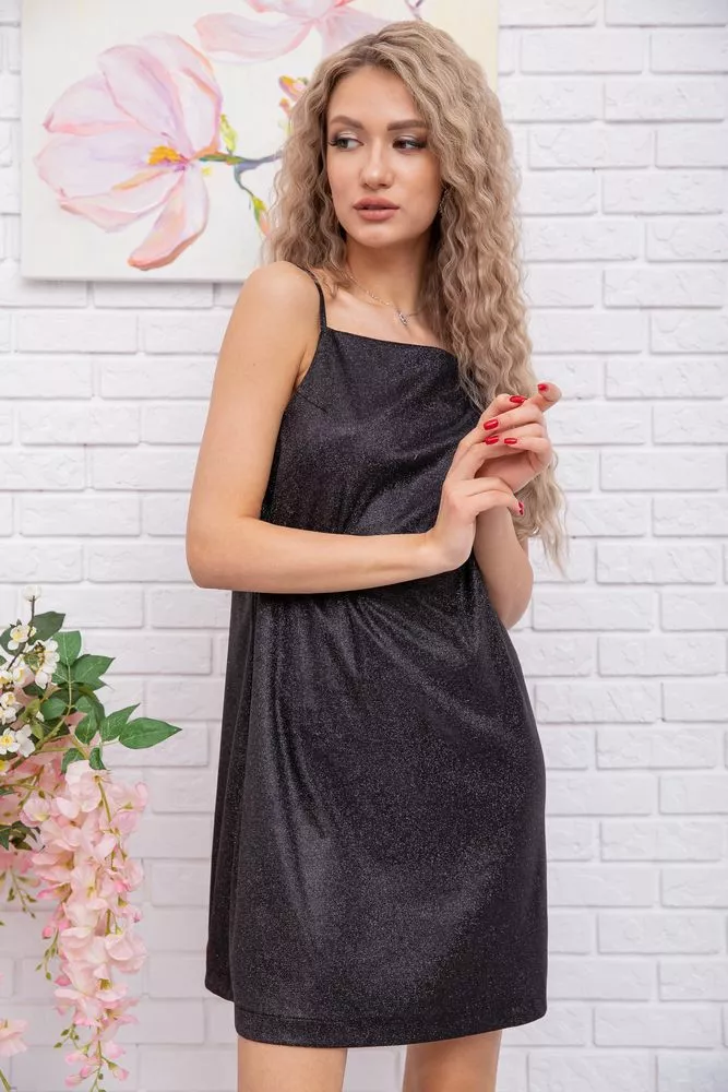 Купити Міні-сукня на бретелях, чорного кольору, 115R0464 - Фото №1