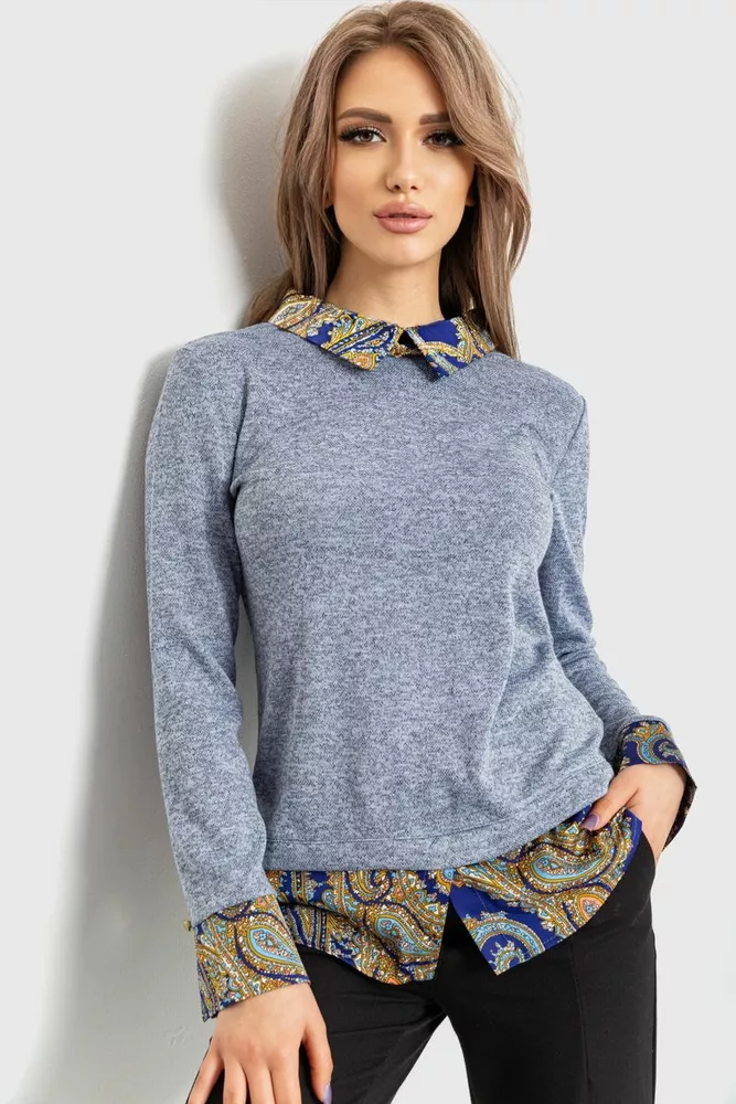 Купити Блуза жіноча обманка, колір джинс, 230R542-1 - Фото №1