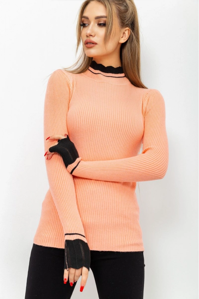 Купити Гольф жіночий в рубчик, колір персиковий, 221R8868 - Фото №1