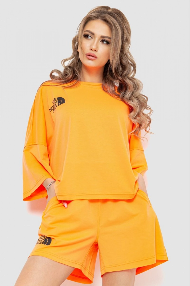 Купить Костюм женский повседневный футболка+шорты, цвет оранжевый, 198R131 оптом - Фото №1