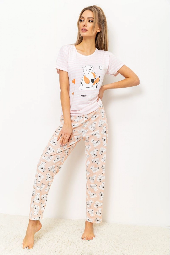 Купити Жіноча піжама з принтом, колір персиковий, 224R3669 оптом - Фото №1