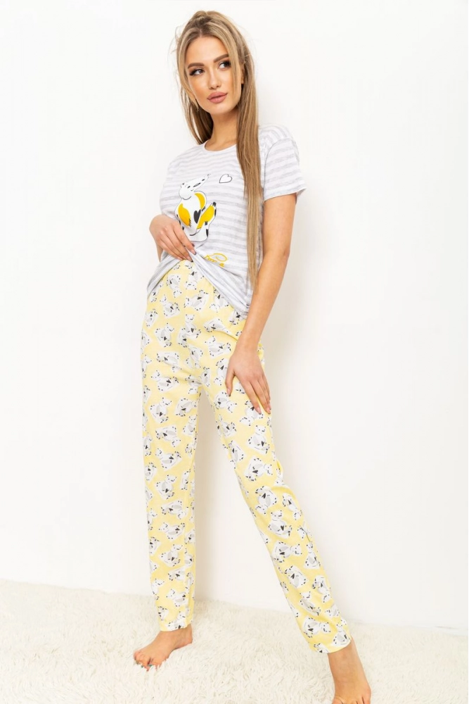 Купити Жіноча піжама з принтом, колір сіро-жовтий, 224R3669 оптом - Фото №1