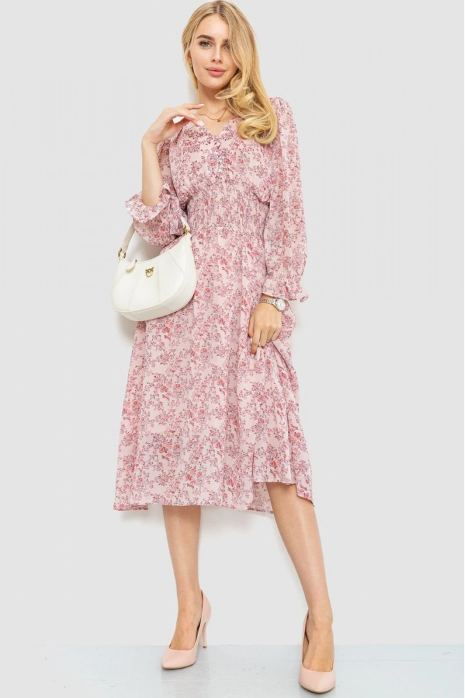 Купити Сукня шифонова з квітковим принтом, колір рожевий, 214R6112 - Фото №1