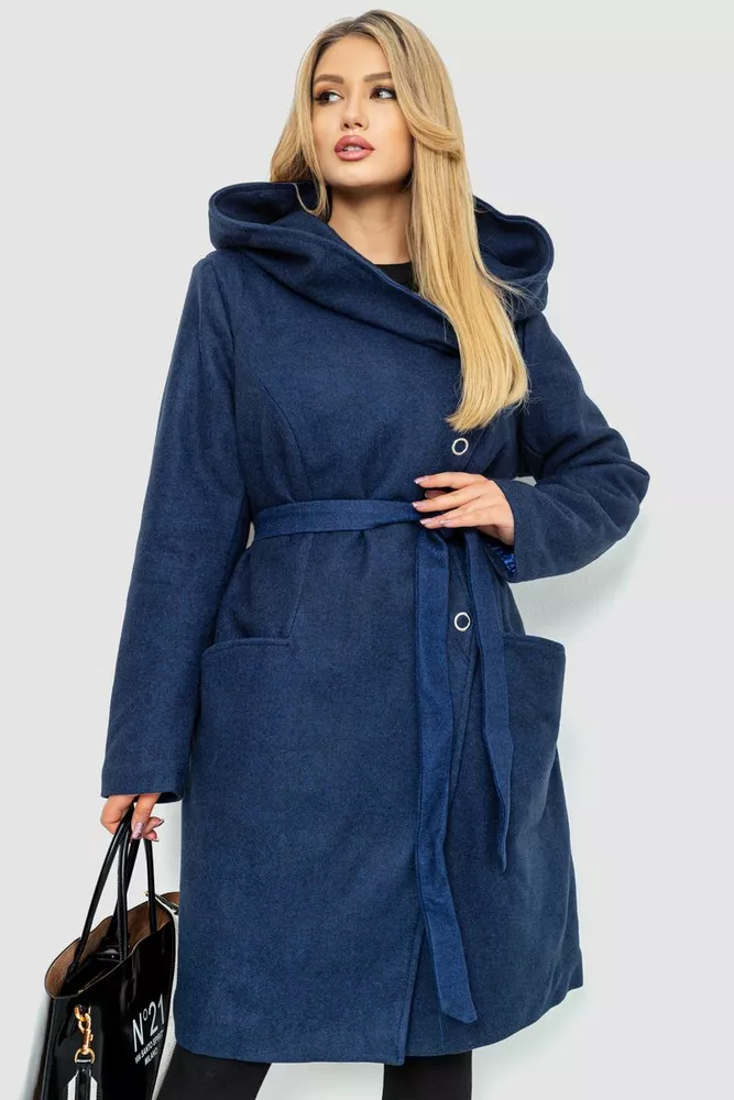 Купить Пальто женское с капюшоном, цвет темно-синий, 186R294 - Фото №1