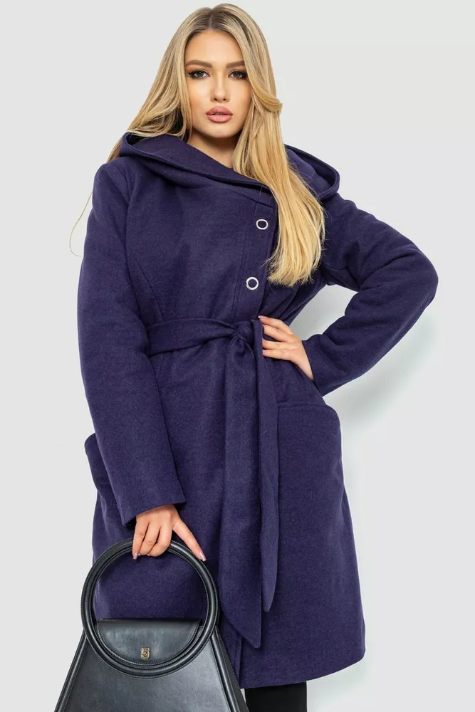 Купить Пальто женское с капюшоном, цвет темно-фиолетовый, 186R294 - Фото №1
