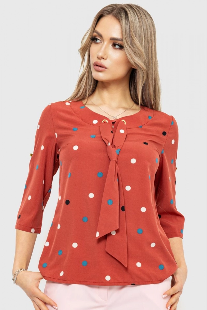 Купити Блуза в горох, колір теракотовий, 230R150-1 - Фото №1