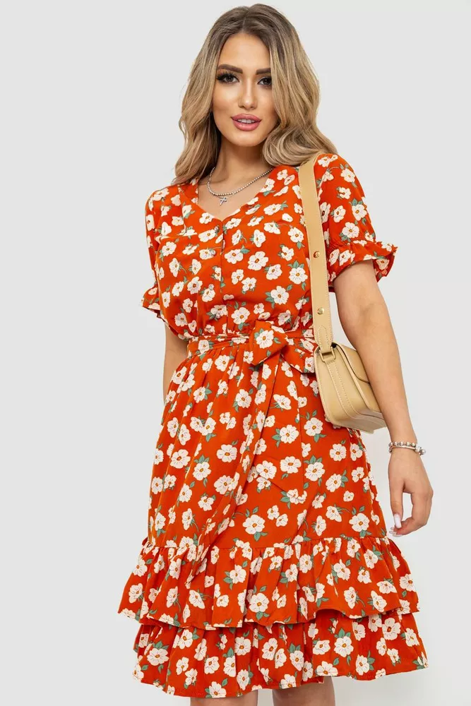 Купить Платье с цветочным принтом, цвет терракотовый, 240R2015-2 оптом - Фото №1
