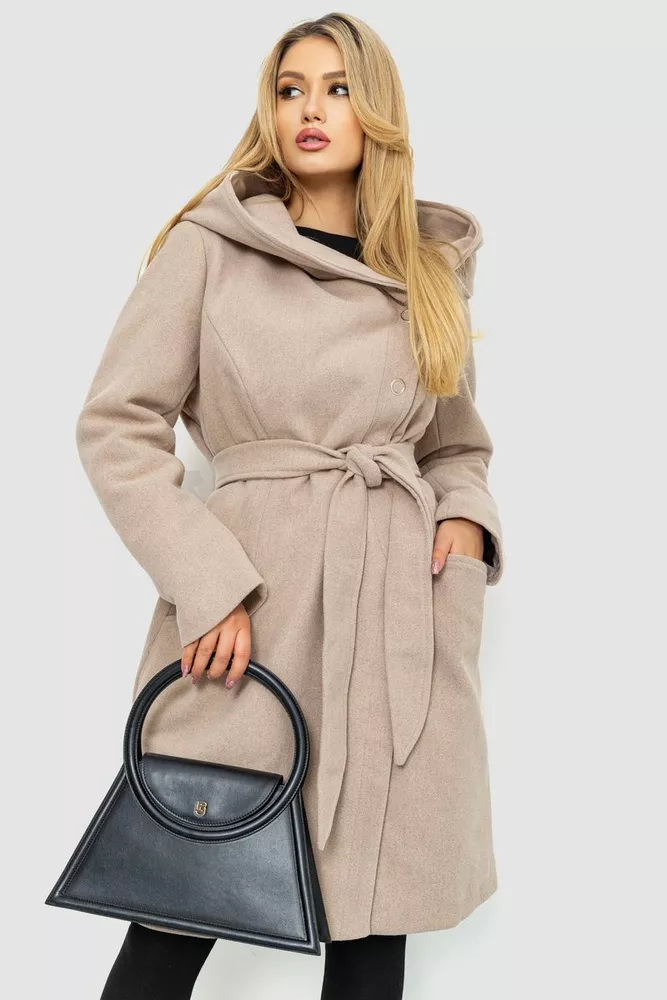 Купить Пальто женское с капюшоном, цвет светло-бежевый, 186R294 - Фото №1