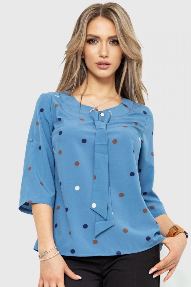 Купити Блуза в горох, колір джинс, 230R150-1 - Фото №1