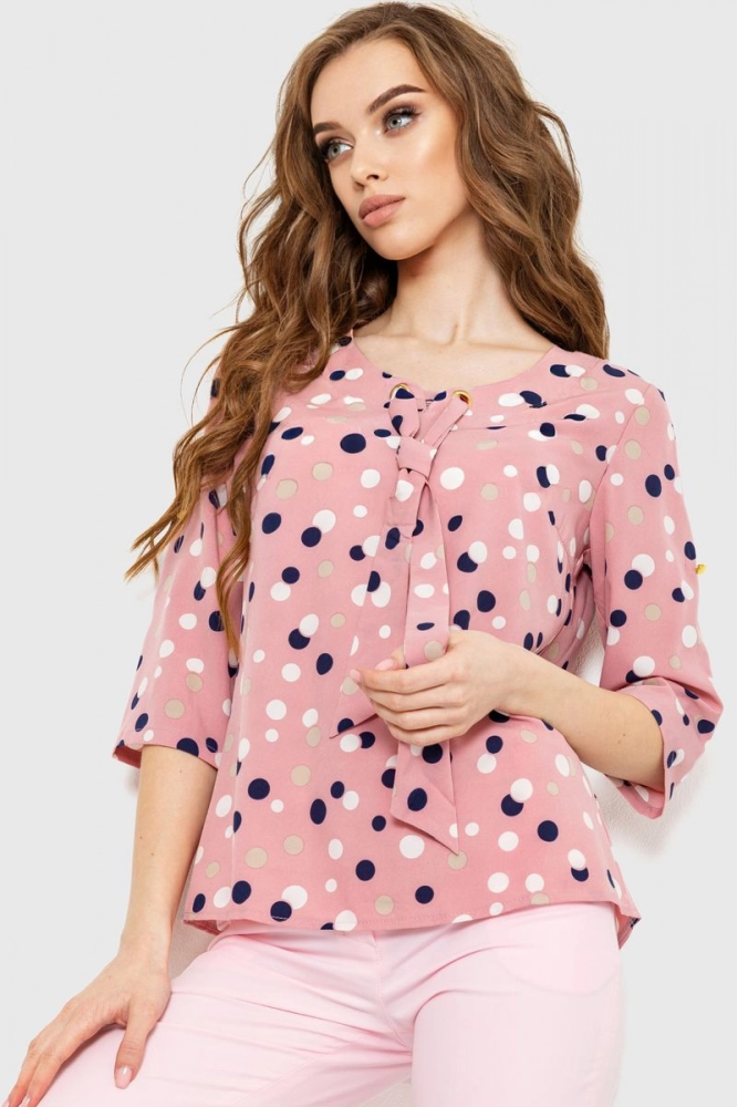 Купити Блуза в горох, колір пудровий, 230R150-1 - Фото №1