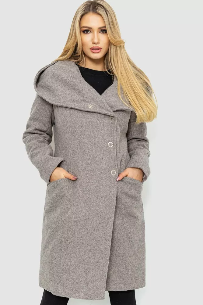 Купити Жіноче пальто з капюшоном, колір сіро-бежевий, 186R294 - Фото №1