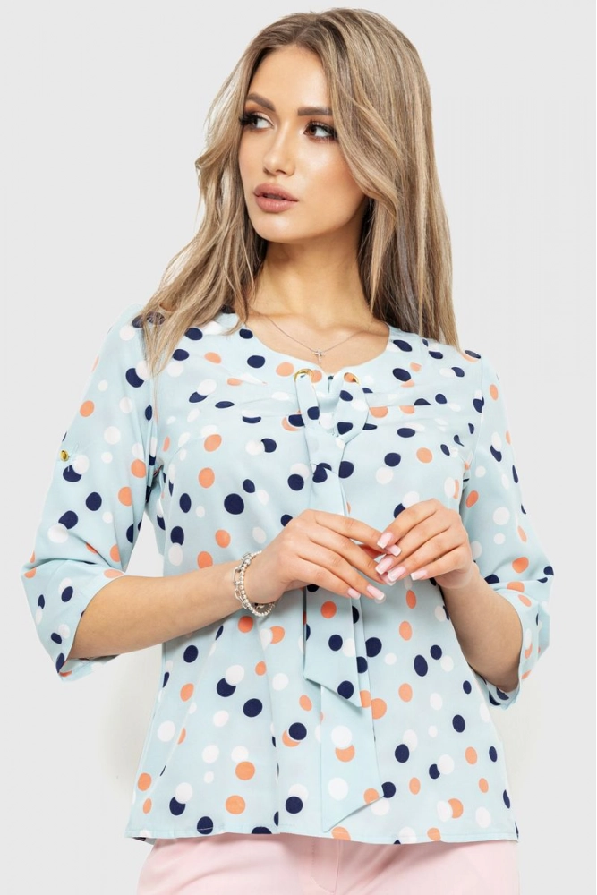 Купити Блуза в горох, колір бірюзовий, 230R150-1 - Фото №1