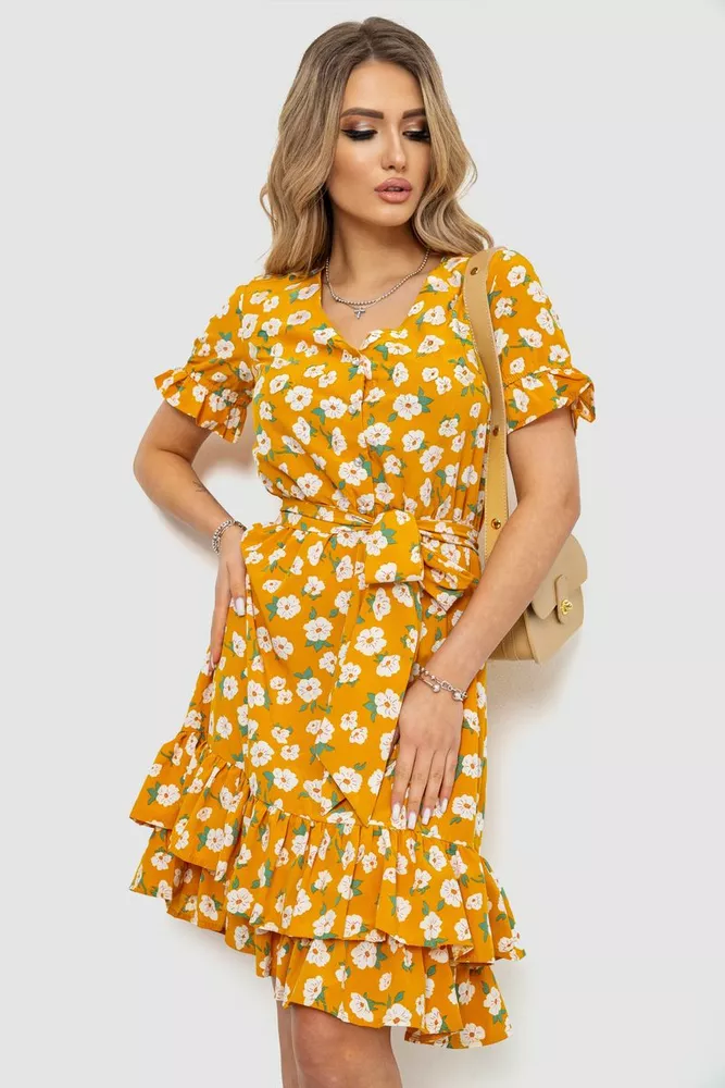 Купить Платье с цветочным принтом, цвет горчичный, 240R2015-2 - Фото №1