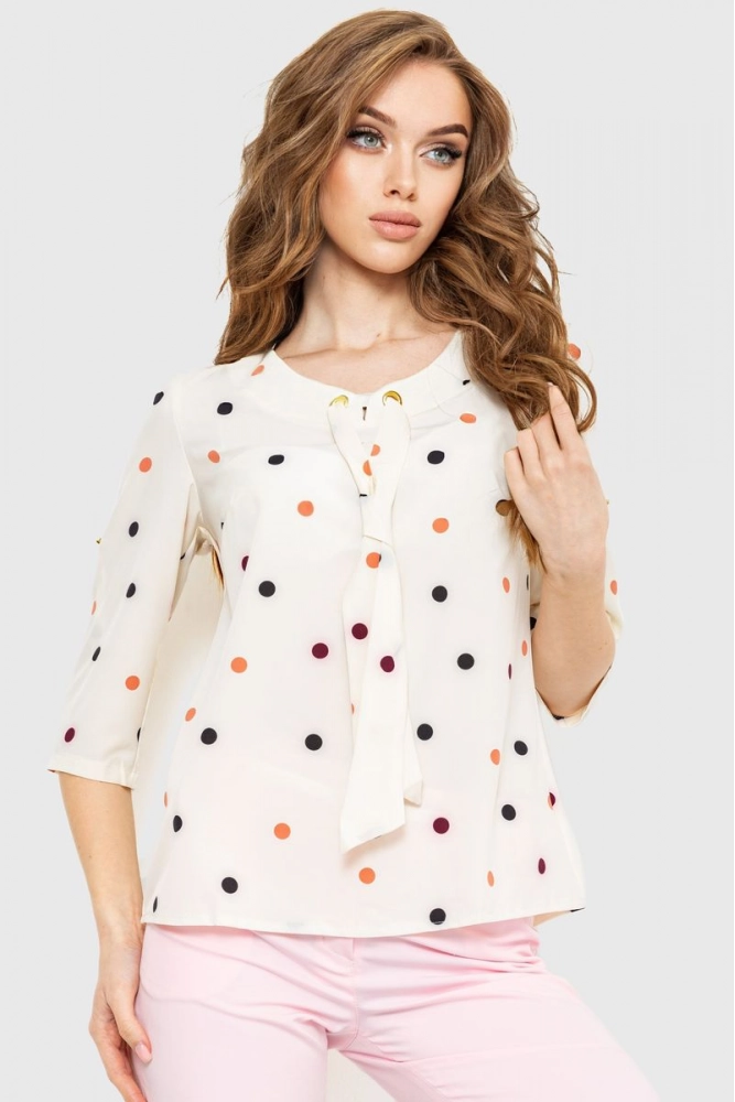 Купити Блуза в горох, колір молочний, 230R150-1 - Фото №1