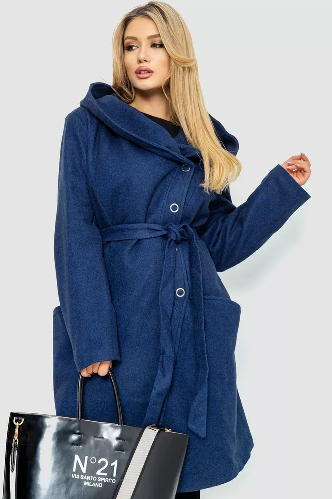 Купить Пальто женское с капюшоном, цвет синий, 186R294 - Фото №1