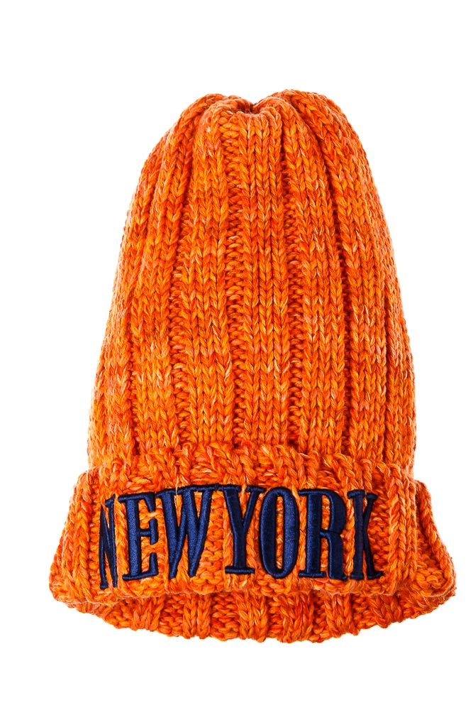 Купить Шапка женская оранжевая с синей надписью New York AG-0008329 - Фото №1