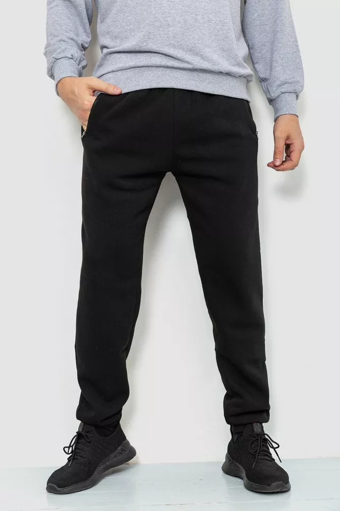 Купить Спорт штаны мужские на флисе, цвет черный, 244R41517 - Фото №1