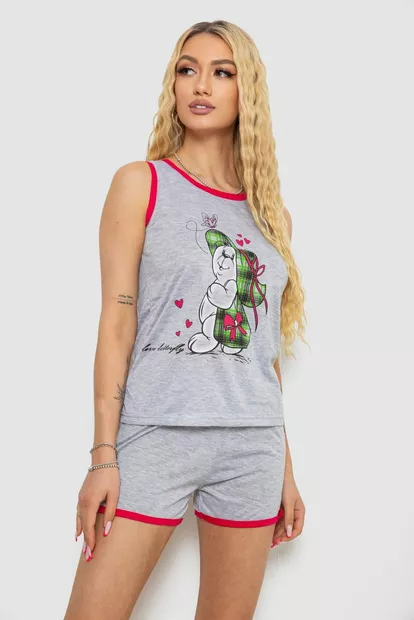 Пижама женская с принтом  -уценка, цвет серо-малиновый, 238RB40-U-1