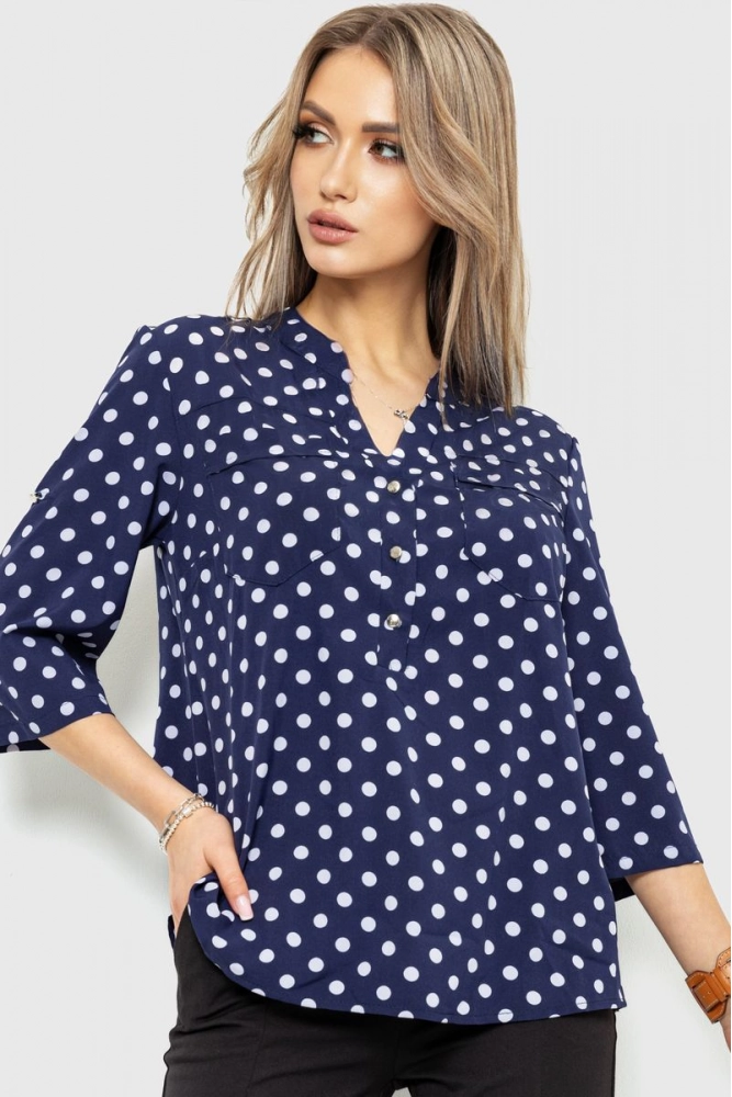 Купити Блуза в горох, колір синьо-білий, 230R96-4 - Фото №1