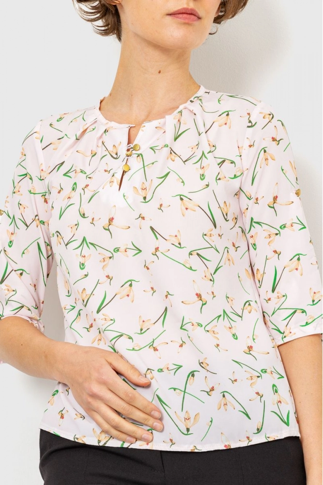Купити Блуза з квітковим принтом, колір пудровий, 230R1121-3 оптом - Фото №1