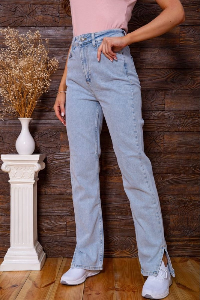 Купити Жіночі блакитні двокольорові джинси вільного крою 157R104-1 оптом - Фото №1
