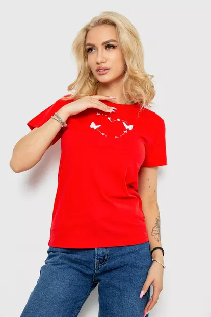 Футболка женская с принтом  -уценка, цвет красный, 238R559-U-9